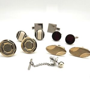 🟢3/$19🟢 Mixed Cufflinks Lot with Pearl Tie Tack Vintage Formal